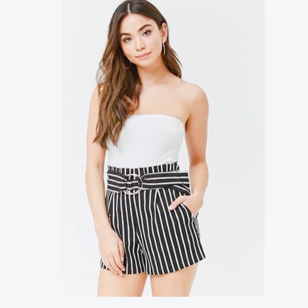 NWOT High Waist Paperbag Striped Belted Short - Picture 5 of 5
